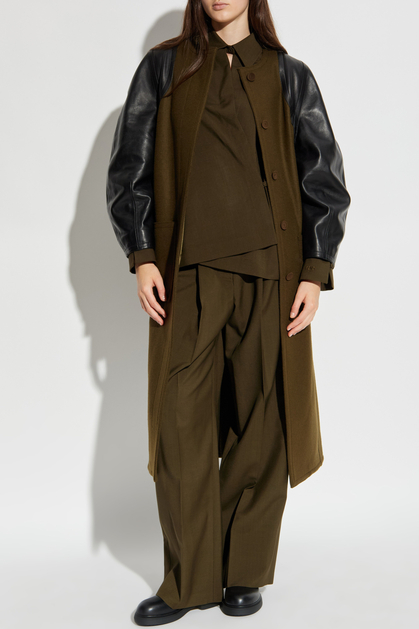 Fendi Wool coat with leather sleeves | Women's | Vitkac